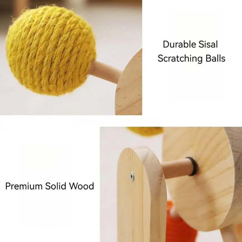 Interactive Cat Ferris Wheel Toy - Wooden Sisal Scratcher with Rolling Ball Track for Indoor Entertainment and Furniture Protection