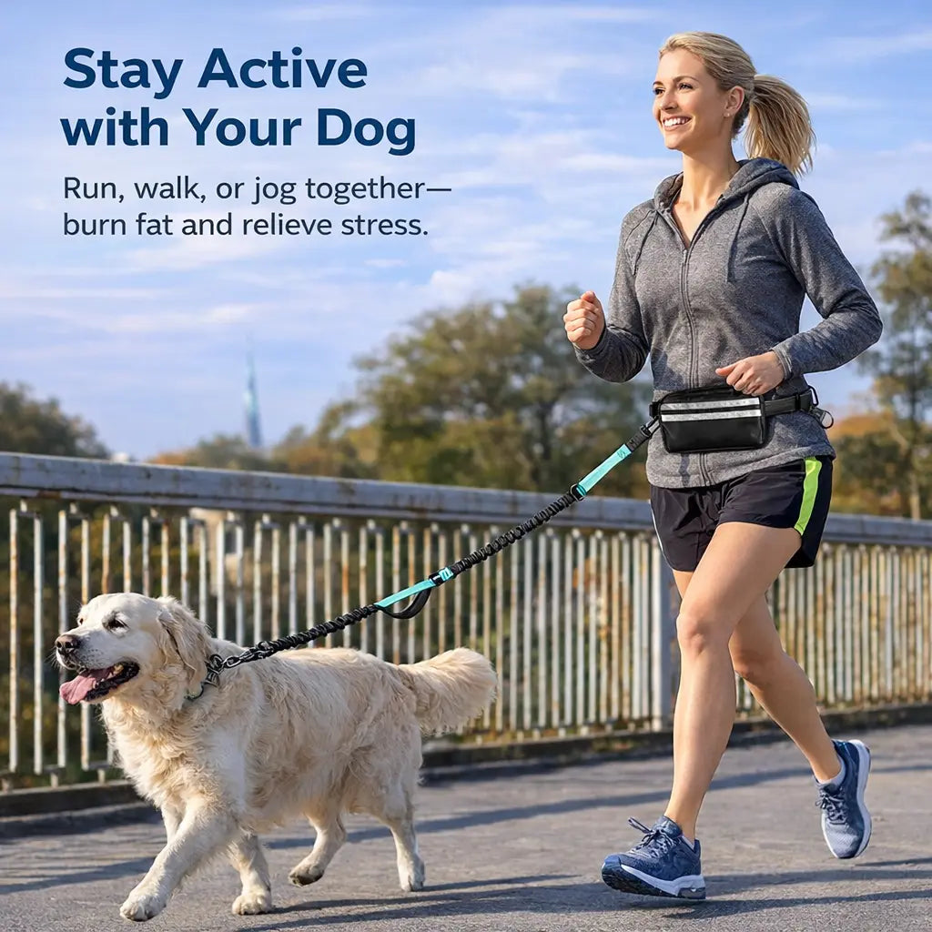 Pipidodo Hands-Free Dog Leash with Waist Bag and Cushioned Pad – Ideal for Running, Walking, and Active Lifestyles, Shock-Absorbing Design for Single and Dual Dogs