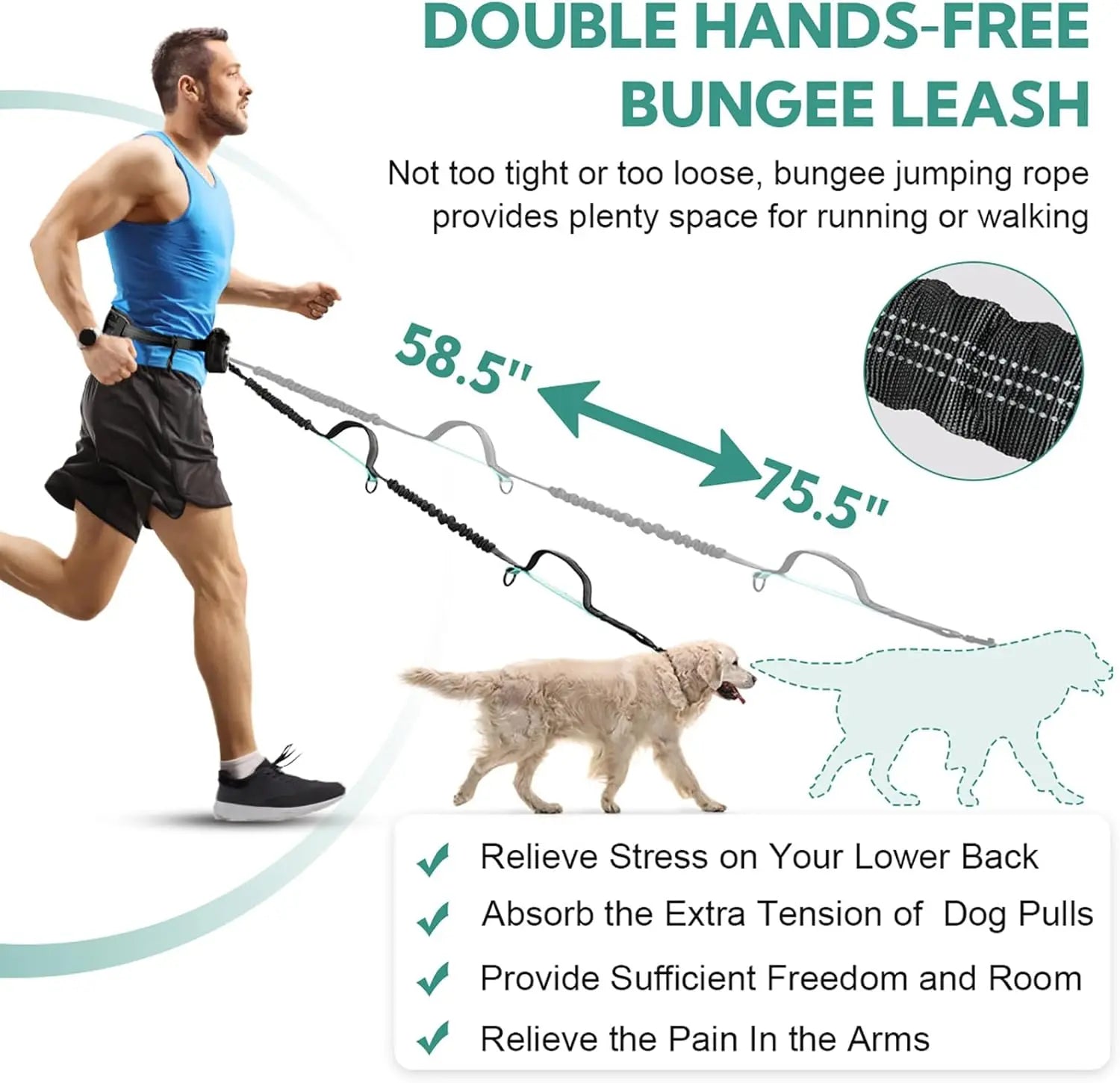 Pipidodo Hands-Free Dog Leash with Waist Bag and Cushioned Pad – Ideal for Running, Walking, and Active Lifestyles, Shock-Absorbing Design for Single and Dual Dogs