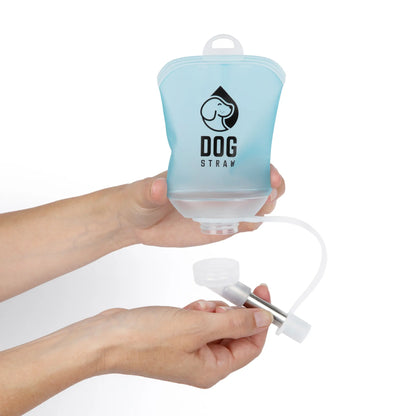 Portable Dog Water Pouch with Stainless Steel Sipper – Lightweight Lick-To-Sip Design for Walks, Hikes, and Travel – Ideal Hydration Solution for Active Dogs.