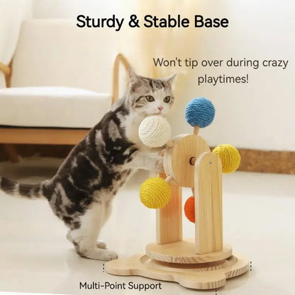 Interactive Cat Ferris Wheel Toy - Wooden Sisal Scratcher with Rolling Ball Track for Indoor Entertainment and Furniture Protection