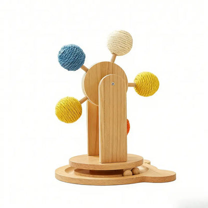 Interactive Cat Ferris Wheel Toy - Wooden Sisal Scratcher with Rolling Ball Track for Indoor Entertainment and Furniture Protection