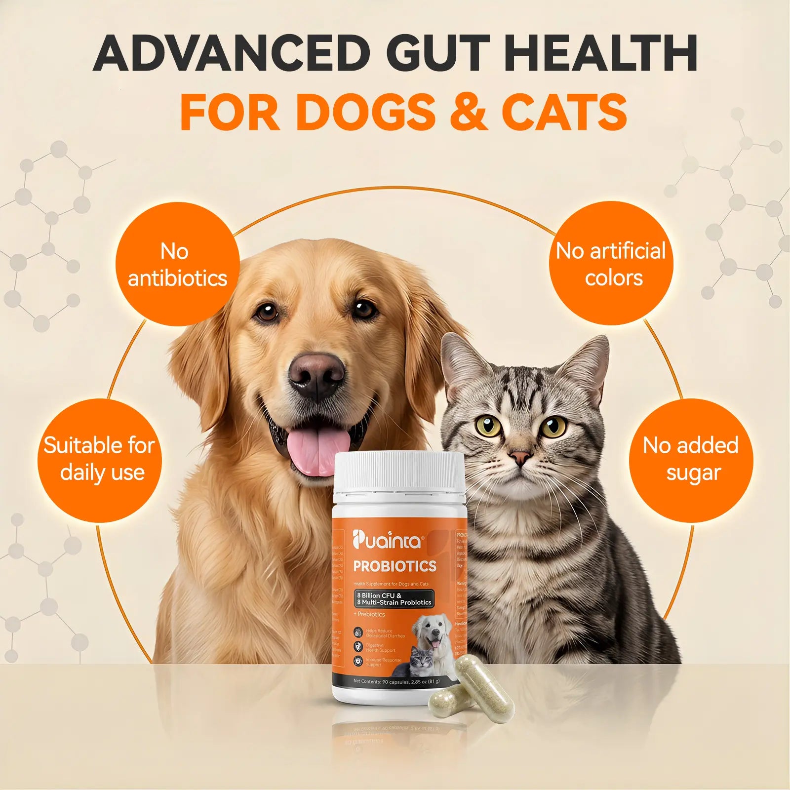 Puainta Probiotics for Dogs and Cats: 8 Billion CFU Digestive and Immune Support - Multi-Strain Spore-Forming Formula with Prebiotics for Gut Health, Sensitive Stomachs, and Skin Wellness