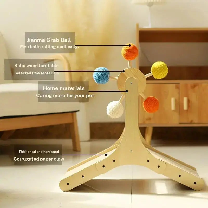 Interactive Cat Ferris Wheel Toy - Wooden Sisal Scratcher with Rolling Ball Track for Indoor Entertainment and Furniture Protection