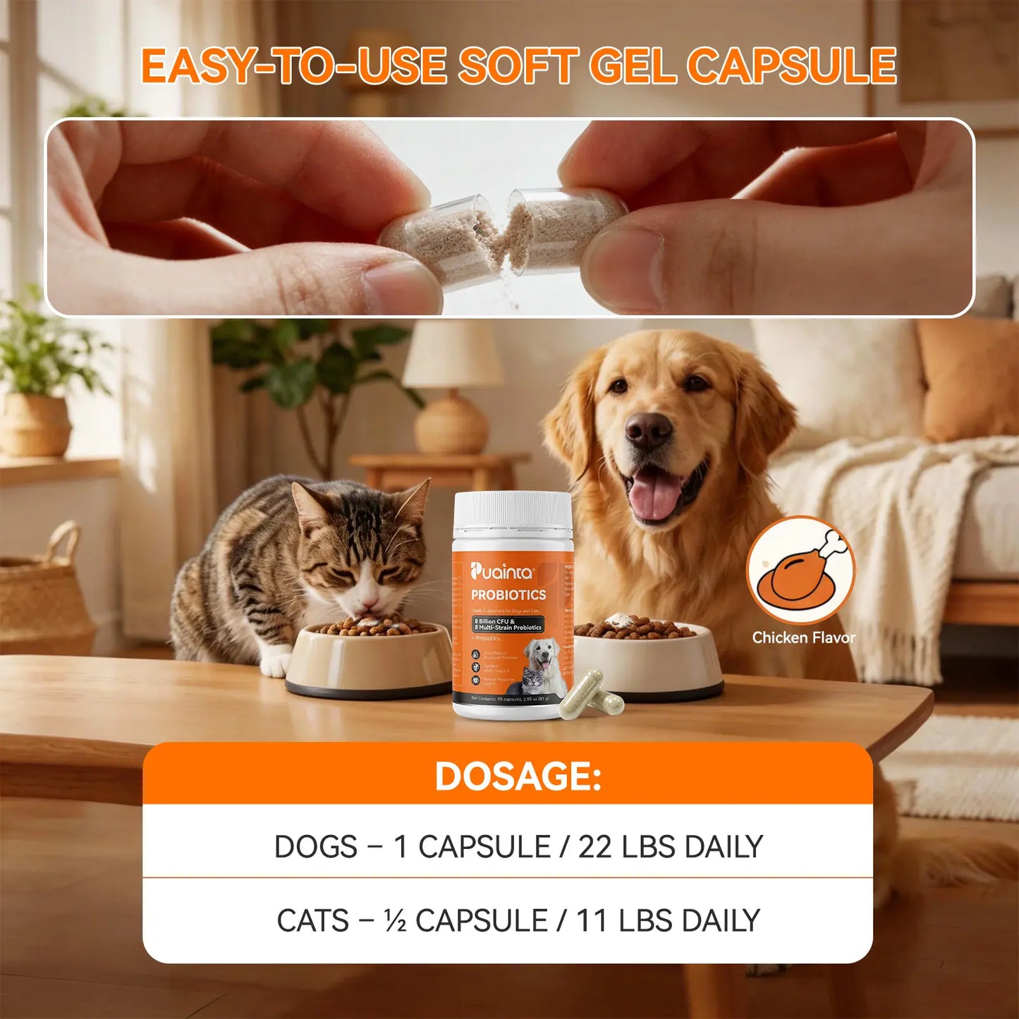 Puainta Probiotics for Dogs and Cats: 8 Billion CFU Digestive and Immune Support - Multi-Strain Spore-Forming Formula with Prebiotics for Gut Health, Sensitive Stomachs, and Skin Wellness