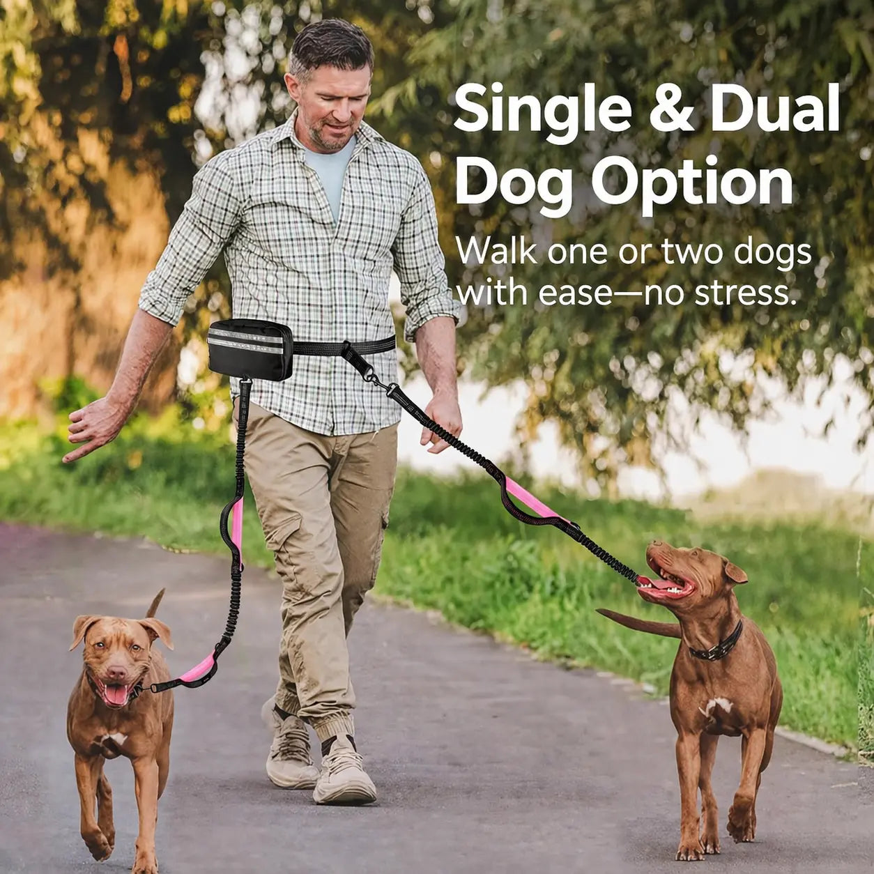 Pipidodo Hands-Free Dog Leash with Waist Bag and Cushioned Pad – Ideal for Running, Walking, and Active Lifestyles, Shock-Absorbing Design for Single and Dual Dogs