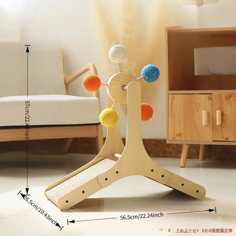 Interactive Cat Ferris Wheel Toy - Wooden Sisal Scratcher with Rolling Ball Track for Indoor Entertainment and Furniture Protection