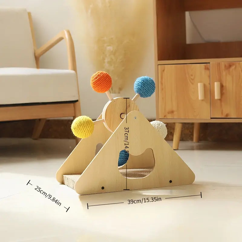 Interactive Cat Ferris Wheel Toy - Wooden Sisal Scratcher with Rolling Ball Track for Indoor Entertainment and Furniture Protection