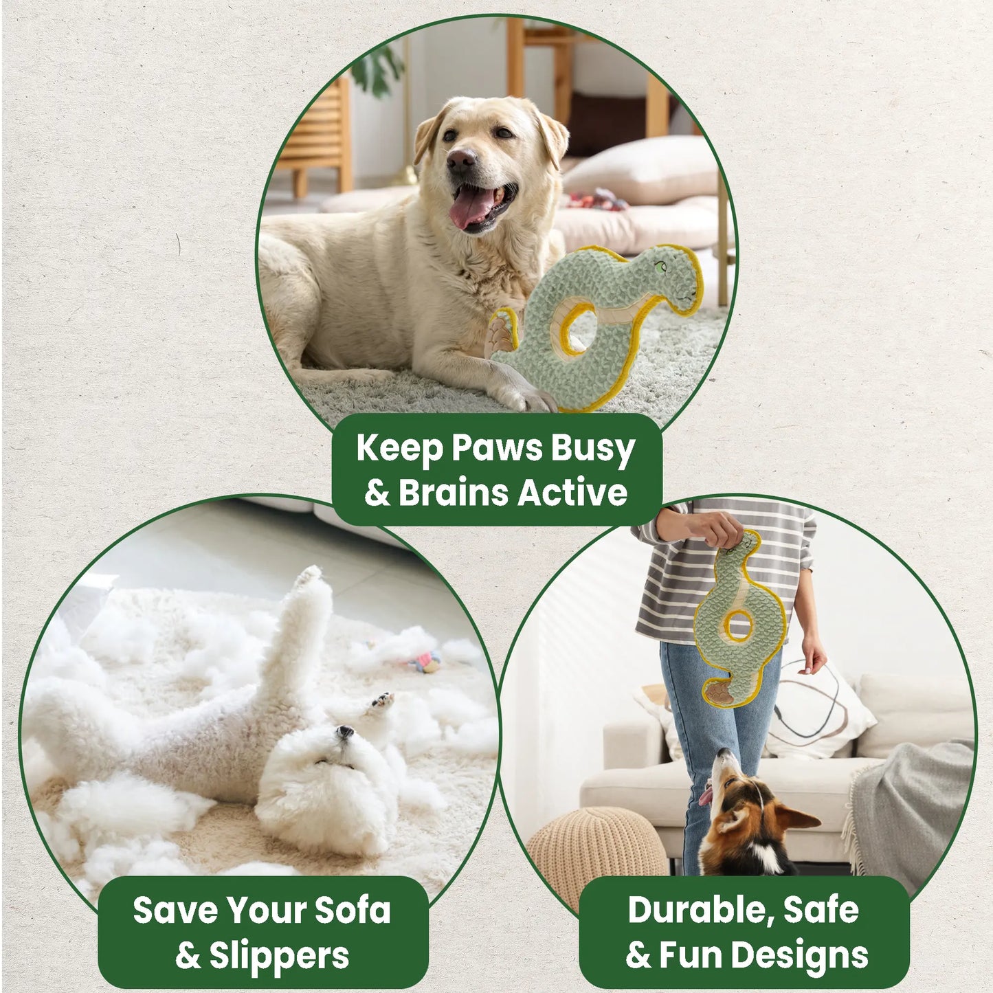 Durabite Coil Snake Squeaky Dog Toy - Reinforced Chew Toy Ideal for Tug of War and Designed for Aggressive Chewers