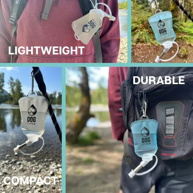 Portable Dog Water Pouch with Stainless Steel Sipper – Lightweight Lick-To-Sip Design for Walks, Hikes, and Travel – Ideal Hydration Solution for Active Dogs.