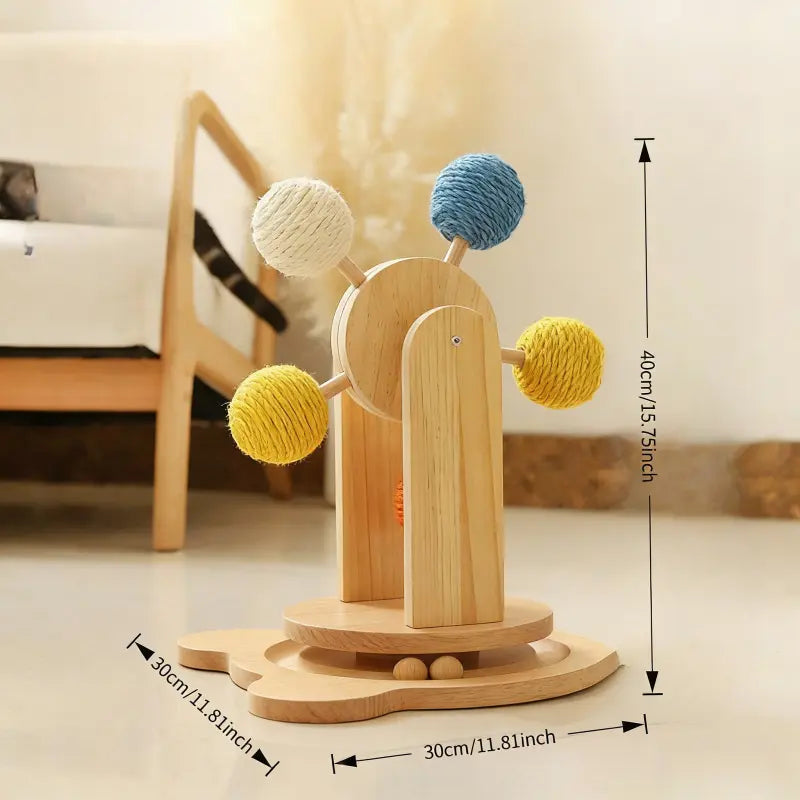 Interactive Cat Ferris Wheel Toy - Wooden Sisal Scratcher with Rolling Ball Track for Indoor Entertainment and Furniture Protection