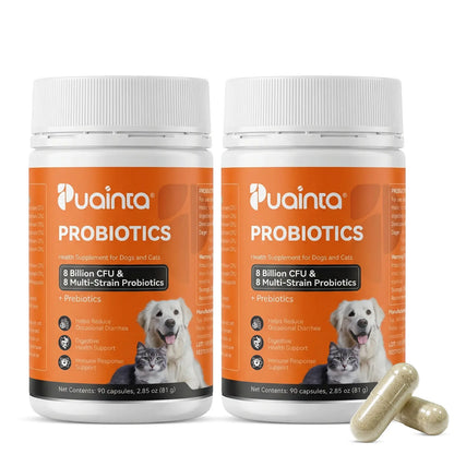 Puainta Probiotics for Dogs and Cats: 8 Billion CFU Digestive and Immune Support - Multi-Strain Spore-Forming Formula with Prebiotics for Gut Health, Sensitive Stomachs, and Skin Wellness