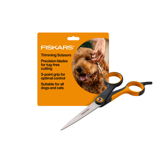Fiskars Precision Pet Trimming Scissors with 5-Point Grip for Efficient Grooming of Medium to Long Coats in Dogs and Cats