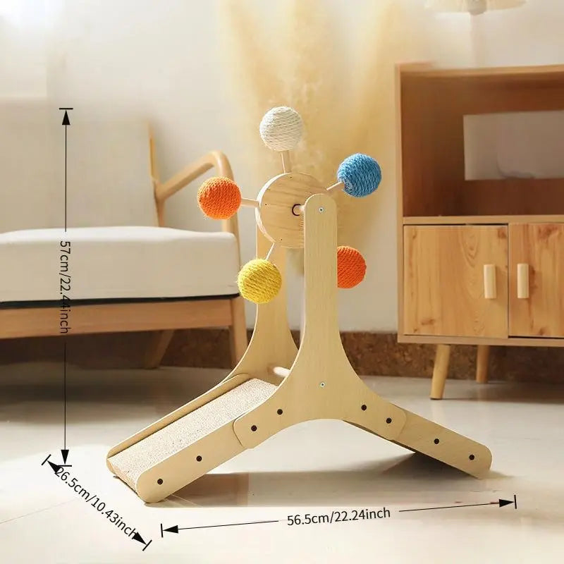 Interactive Cat Ferris Wheel Toy - Wooden Sisal Scratcher with Rolling Ball Track for Indoor Entertainment and Furniture Protection